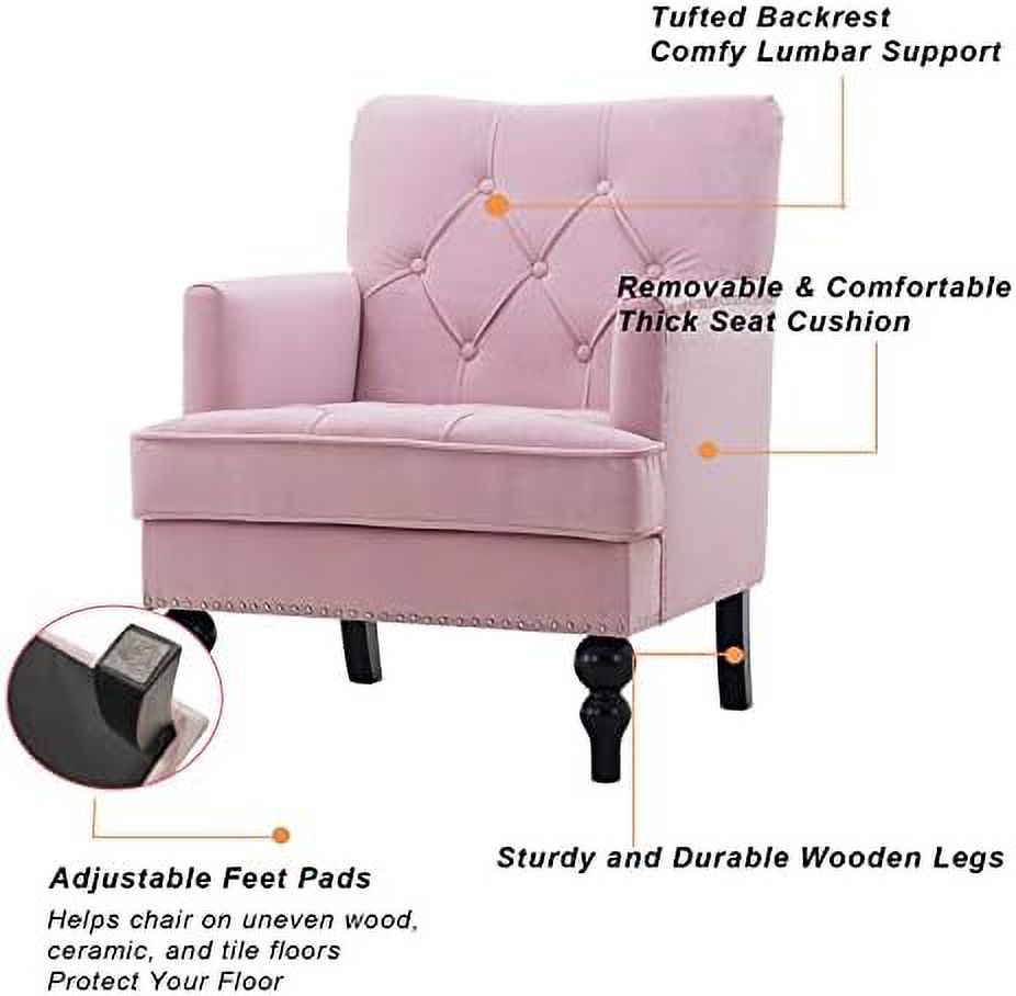 Tufted Velvet Club Chair with Wooden Legs E33902