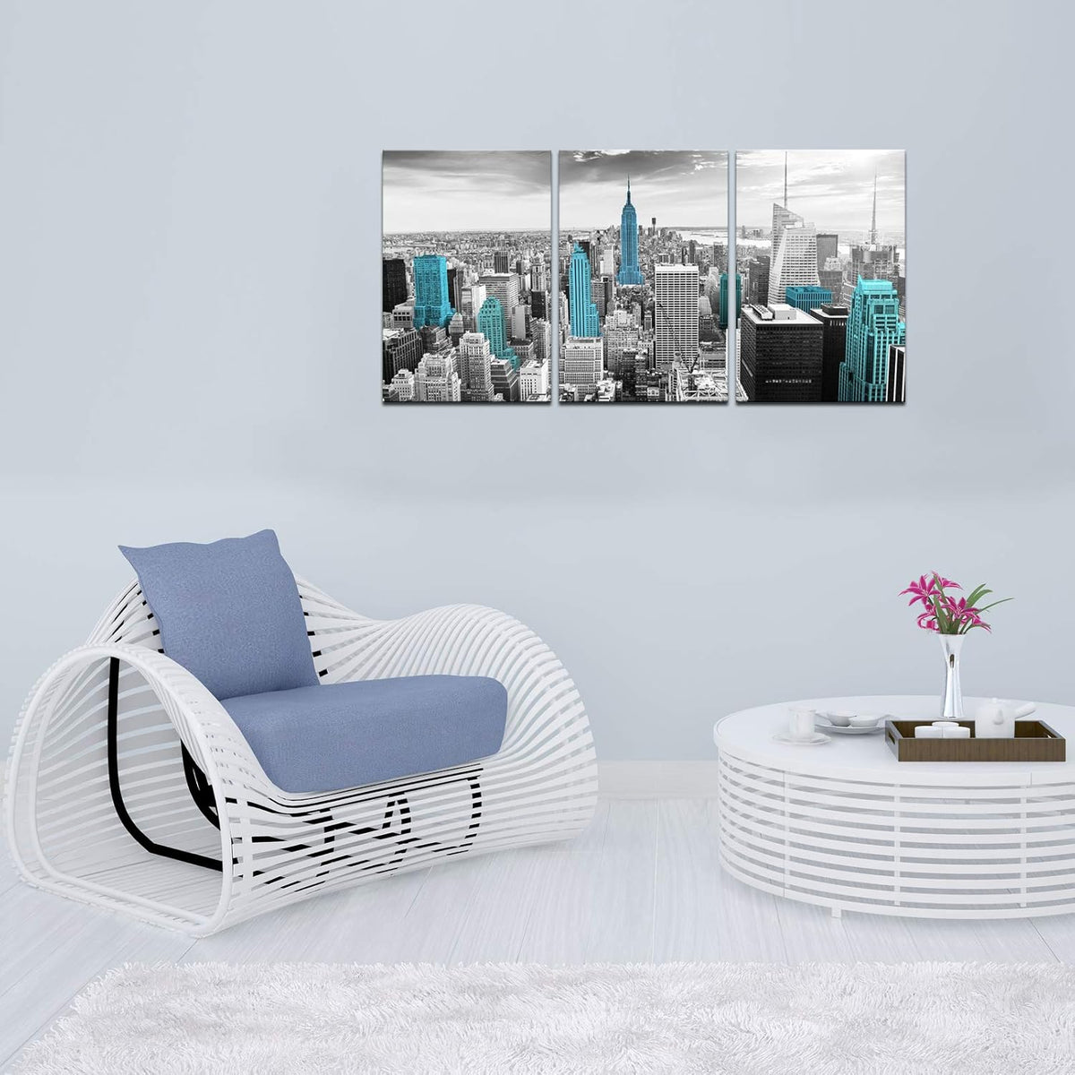 Black and White Teal Empire State Building Canvas Print I9895