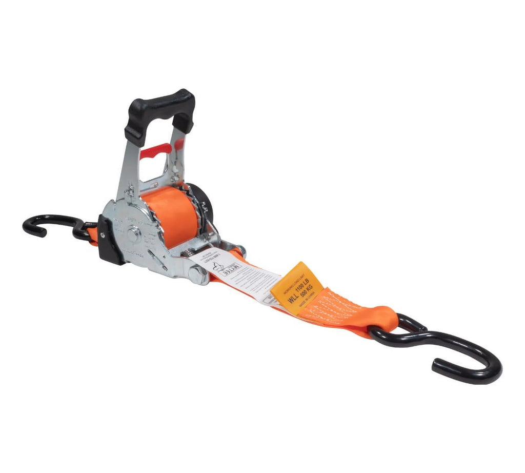 (2 Pack) Orange 2" x10' Auto Retract Ratchet Straps with Zinc Coated S Hook Tiedowns C940