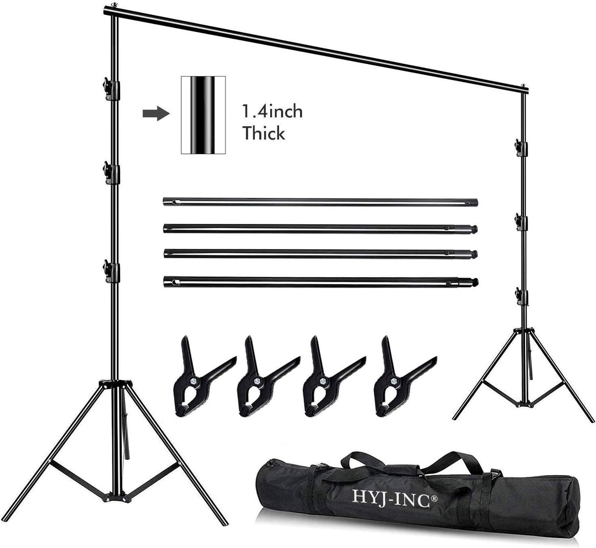 10 x 10Ft Heavy Duty Adjustable Muslin Backdrop Stand Kit with Carrying Bag, 4 Pcs Spring Clamps G637