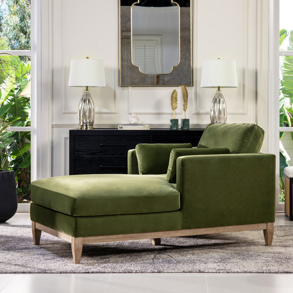 Olive Green Performance Velvet Chaise Lounge Chair J27415