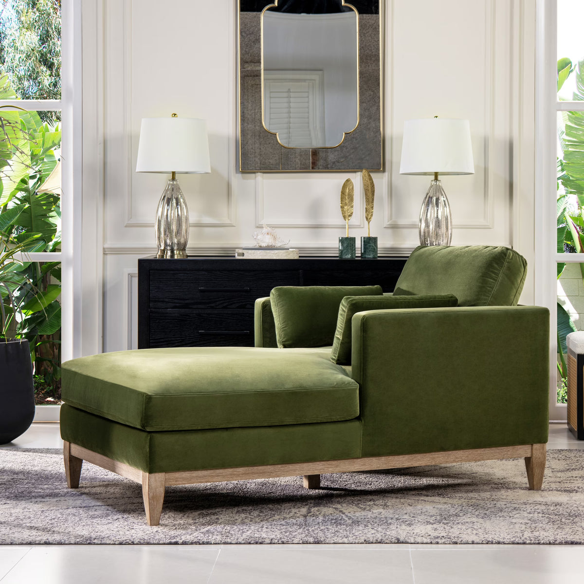 Olive Green Performance Velvet Chaise Lounge Chair J27415