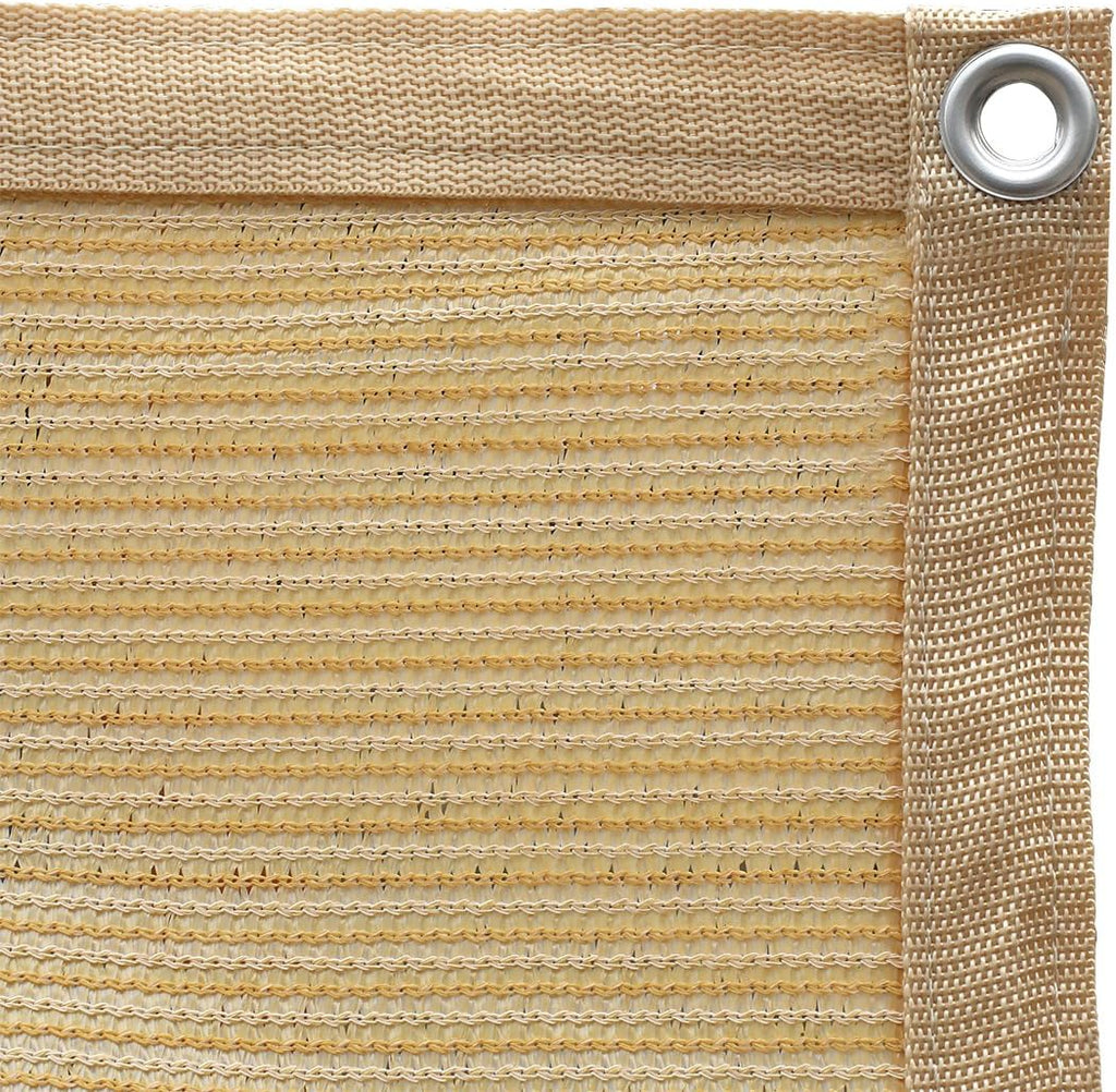 90% Shade Fabric Sun Shade Cloth Taped Edge with Grommets 12’ x 20’, Wheat J63702