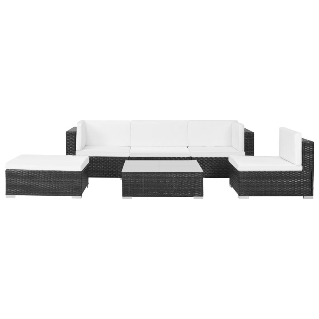 6 Piece White Cushioned Poly Rattan Patio Conversation Set with Coffee Table O909