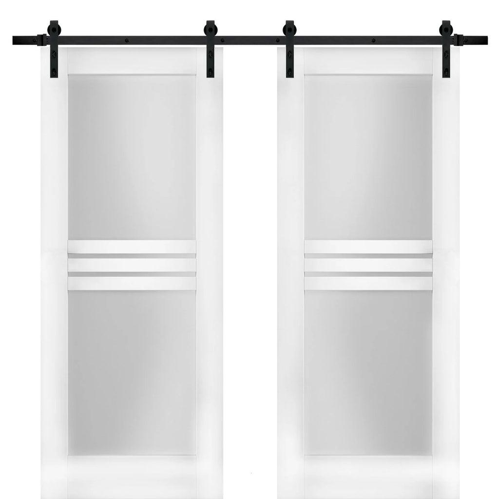 Modern Double Barn Door 36 x 80 inches with Opaque Glass 4 Lites X559