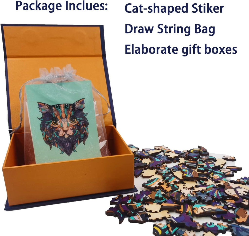 Cat Wooden Jigsaw Puzzle, 100 Unique Shaped Jigsaw Pieces (7.7 x 8.7in), Pack of 2 V9768