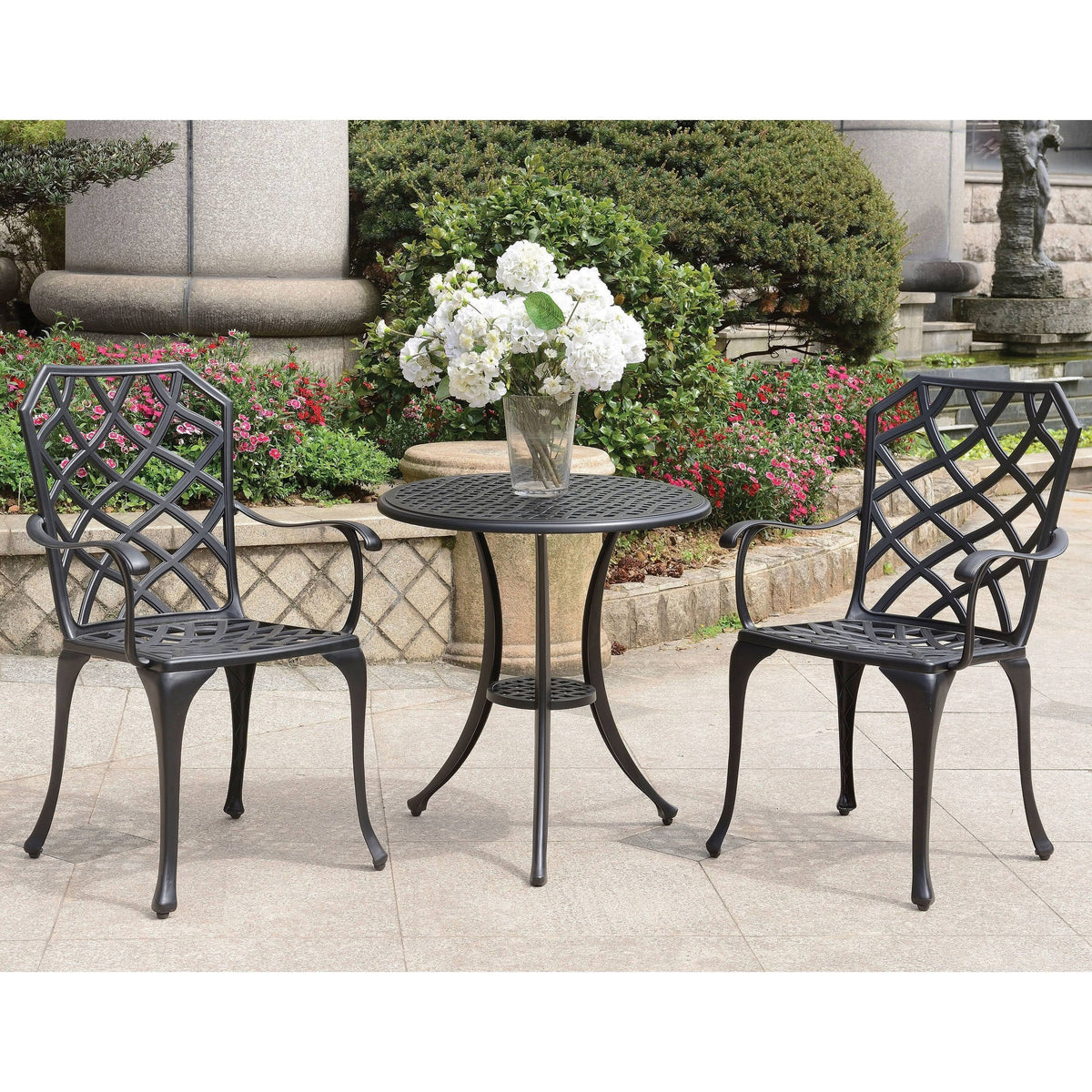 Black 3-Piece Aluminum Bistro Table Set J877339