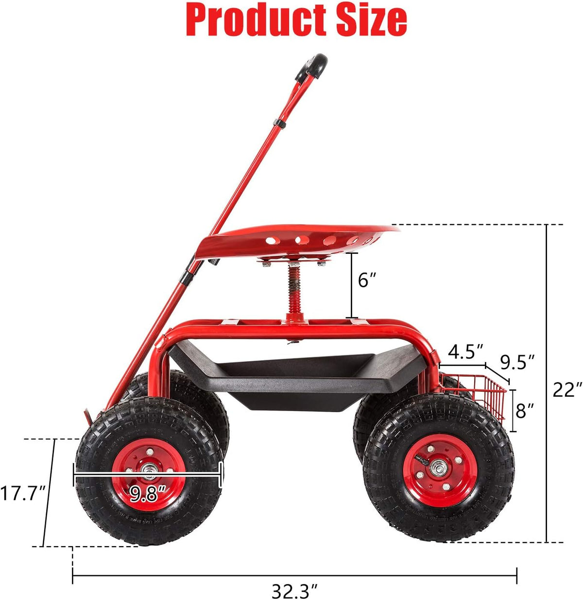 Heavy Duty Rolling Garden Cart with Tool Tray and Storage Basket G615016
