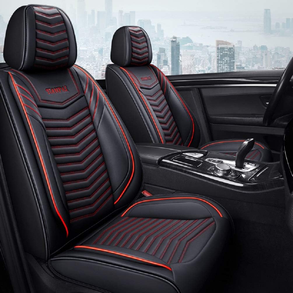 Luxury Leather Car Seat Covers 5 Seats Full Set Black-White Pack of 2 M428