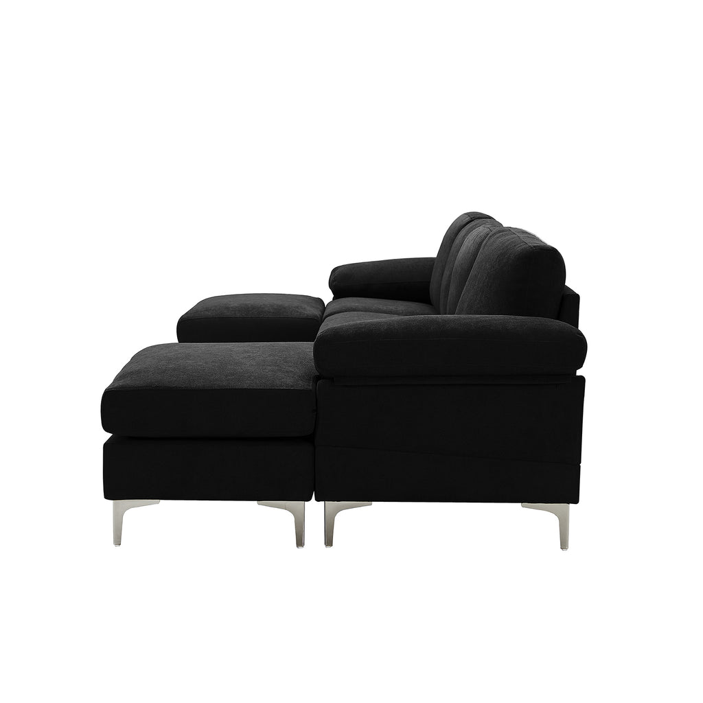 Black Polyester L-Shaped Sectional Sofa with Ottoman D3470