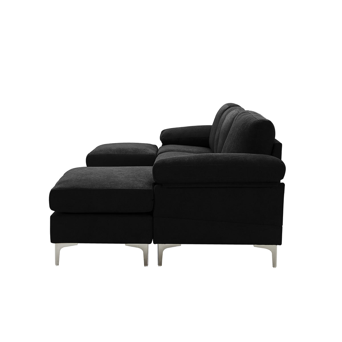 Black Polyester L-Shaped Sectional Sofa with Ottoman D3470