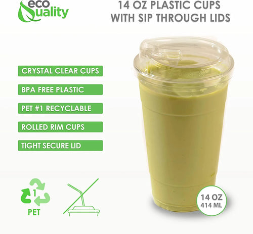 14 oz Clear Plastic Disposable Cups with Sip Through Lids K208