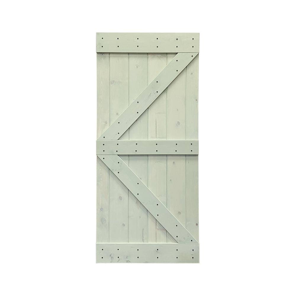 Sage Green Stained Solid Pine Wood Interior Sliding Barn Door Slab R564