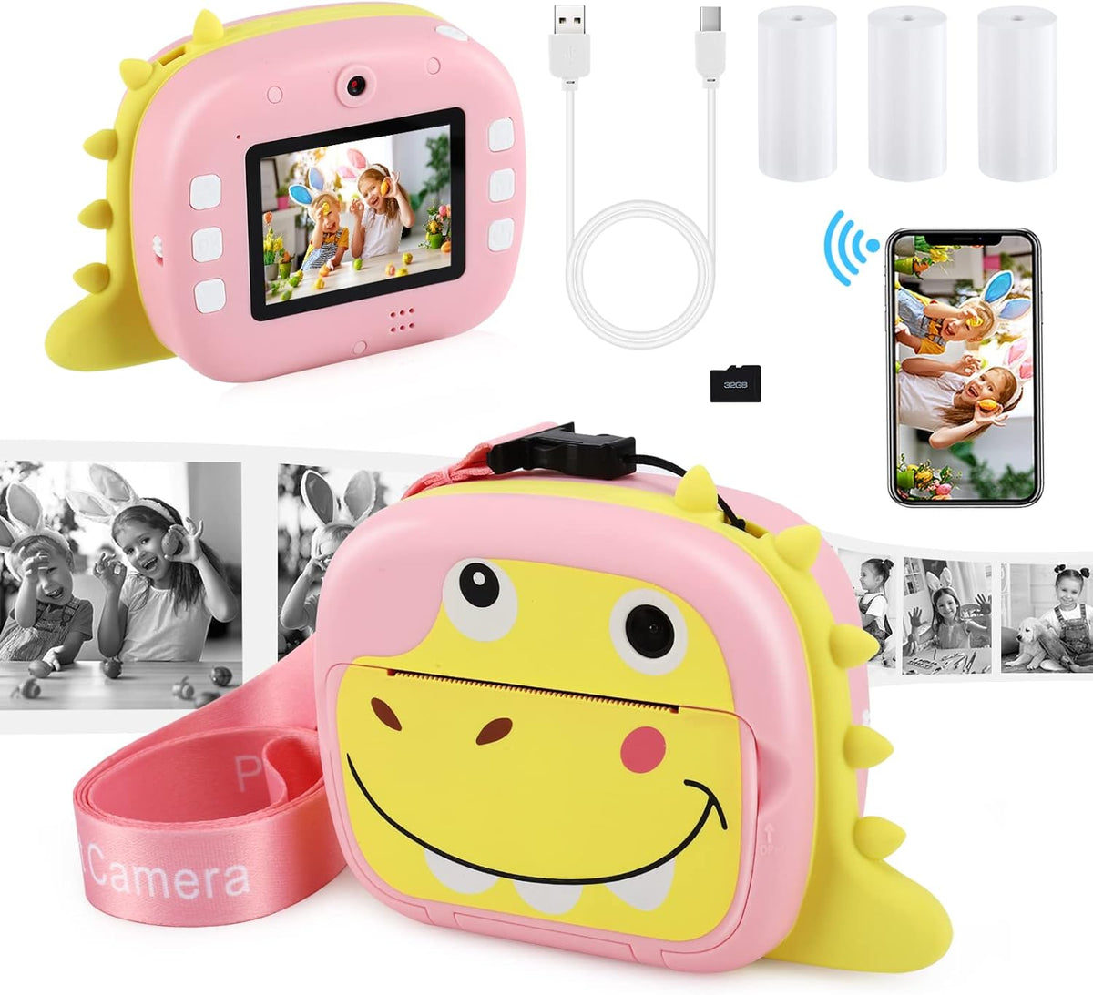 Instant Print Digital Kids Camera 1080P Rechargeable Video Camera with 32G SD Card H501