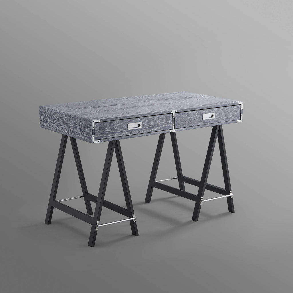 Grey Writing Desk with Oak Veneer Finish and Powder Coated Black Base P948