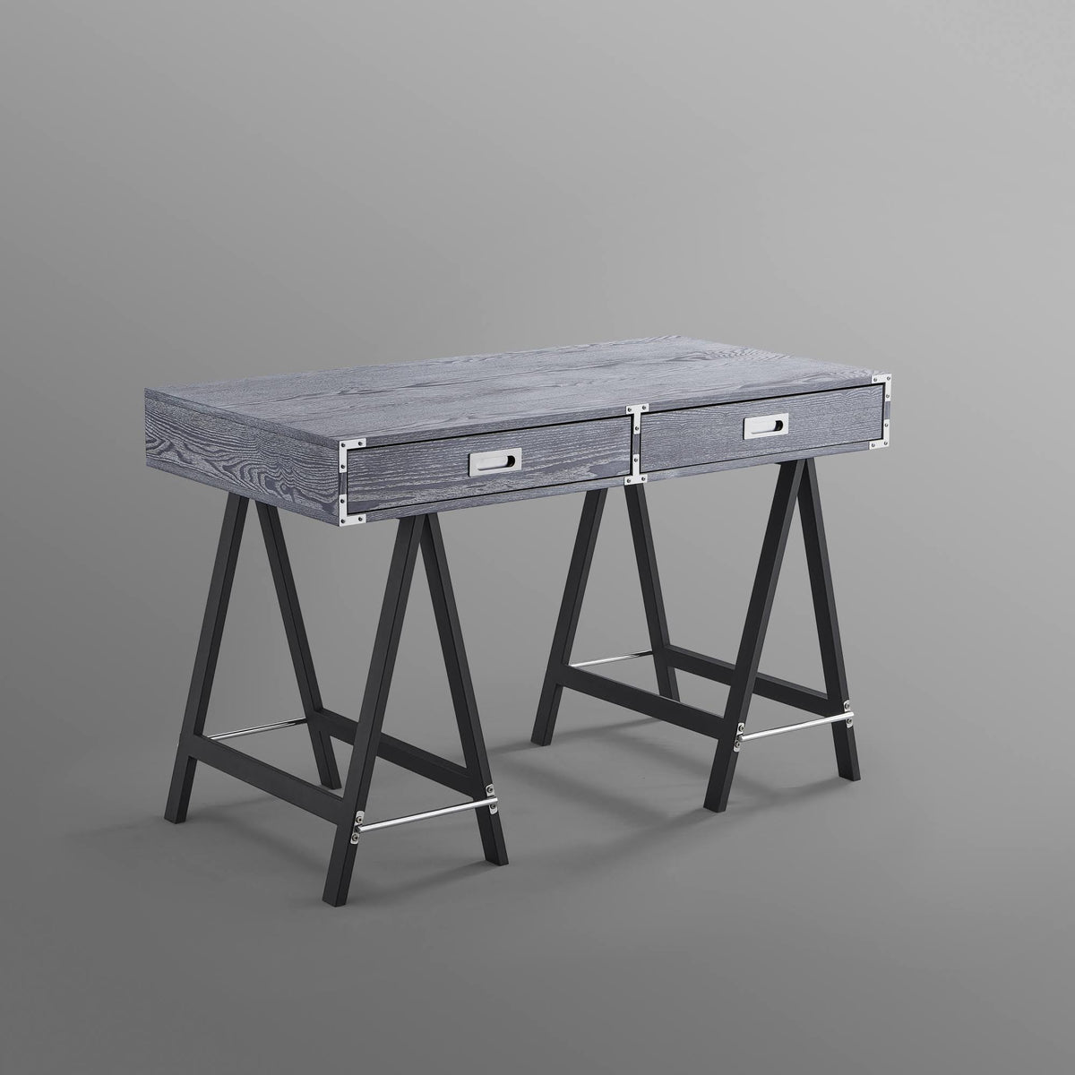 Grey Writing Desk with Oak Veneer Finish and Powder Coated Black Base P948
