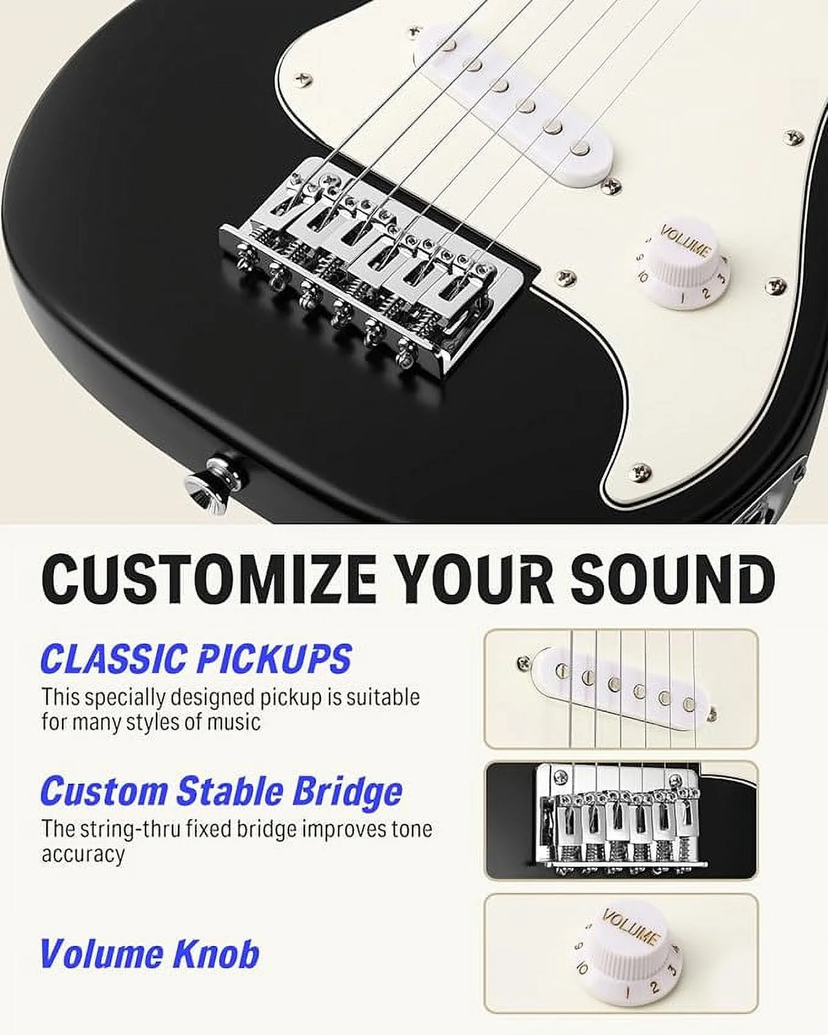 Black 30 Inch Kids Electric Guitar Kit with Amp G90930