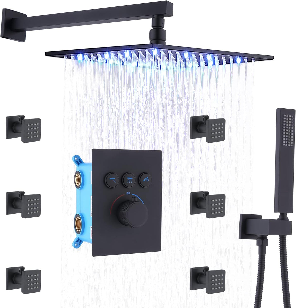 16 Inch Rain Shower Head System with Body Jets and Handheld Shower Faucet Fixture Set A1929