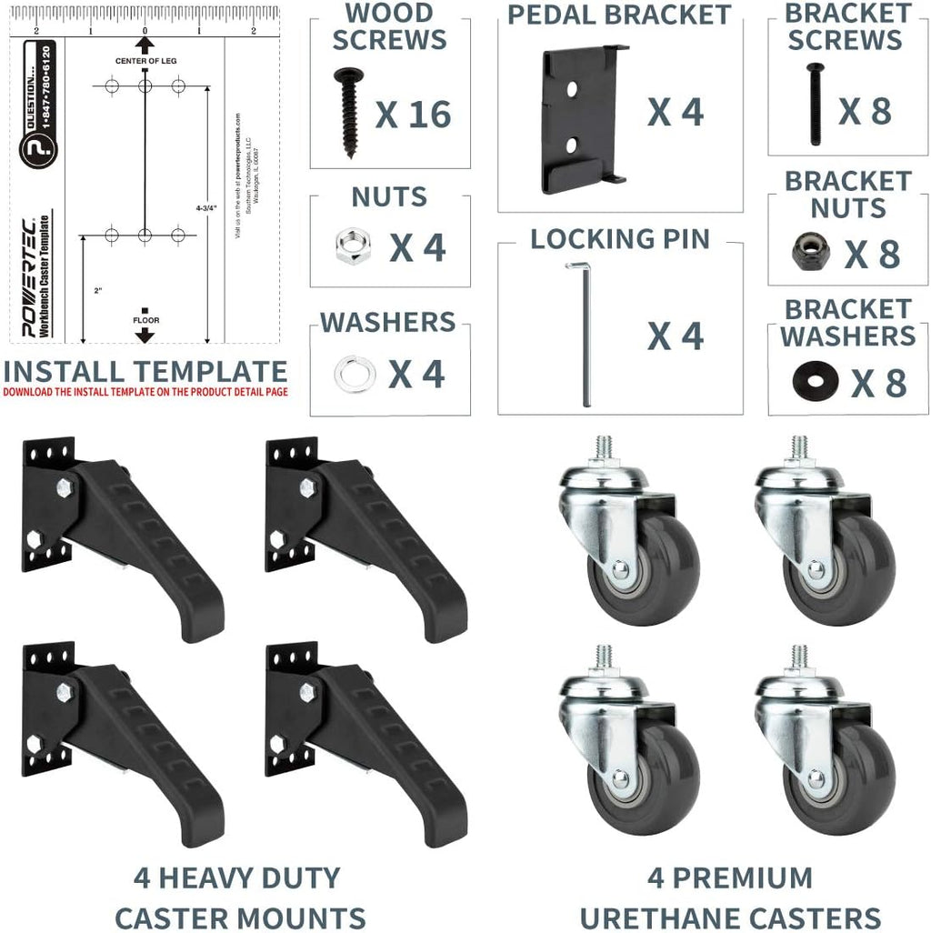 Black Workbench Casters with Quick-Release Plates, Pack of 2 U491