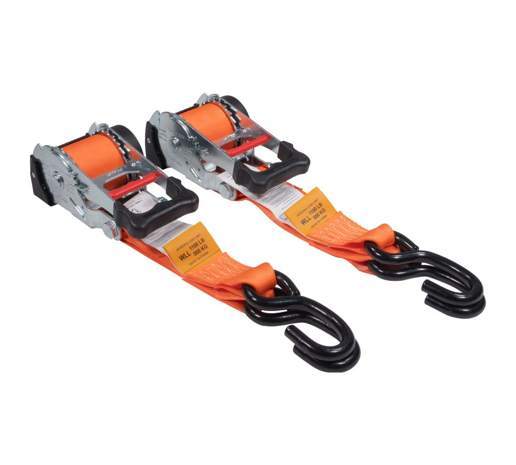 (2 Pack) Orange 2" x10' Auto Retract Ratchet Straps with Zinc Coated S Hook Tiedowns C940