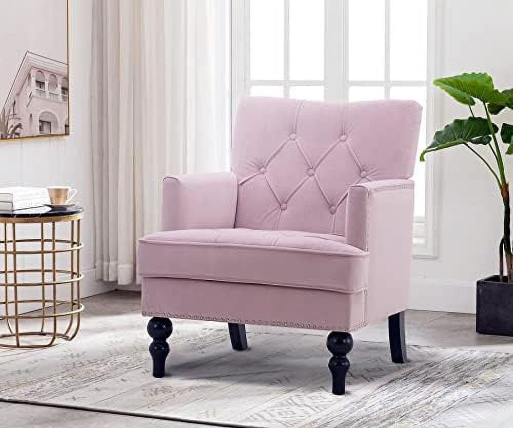 Tufted Velvet Club Chair with Wooden Legs E33902