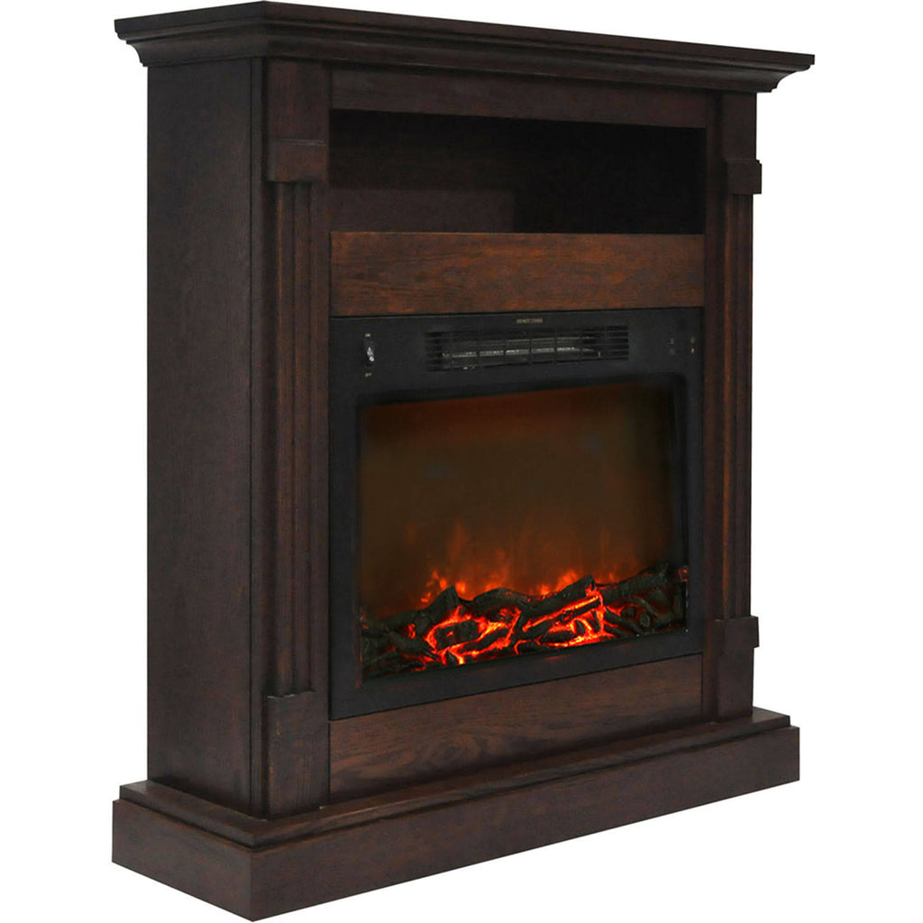 Walnut Electric Fireplace Mantel with Log Insert Z419099