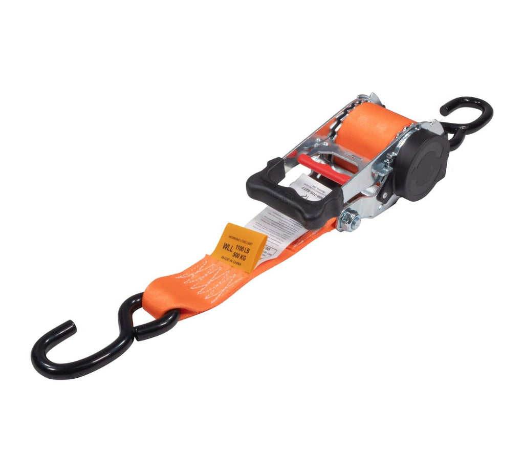 (2 Pack) Orange 2" x10' Auto Retract Ratchet Straps with Zinc Coated S Hook Tiedowns C940