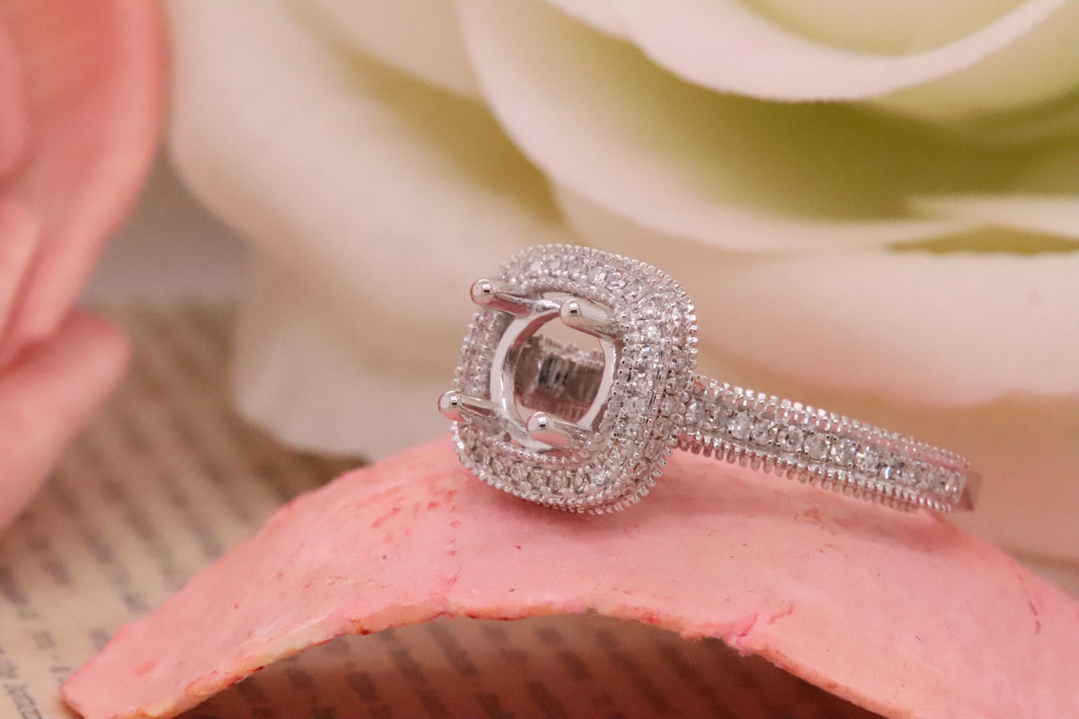 0.90 Carat 10K White Gold Round White Diamond Semi Mount Engagement Ring C679667