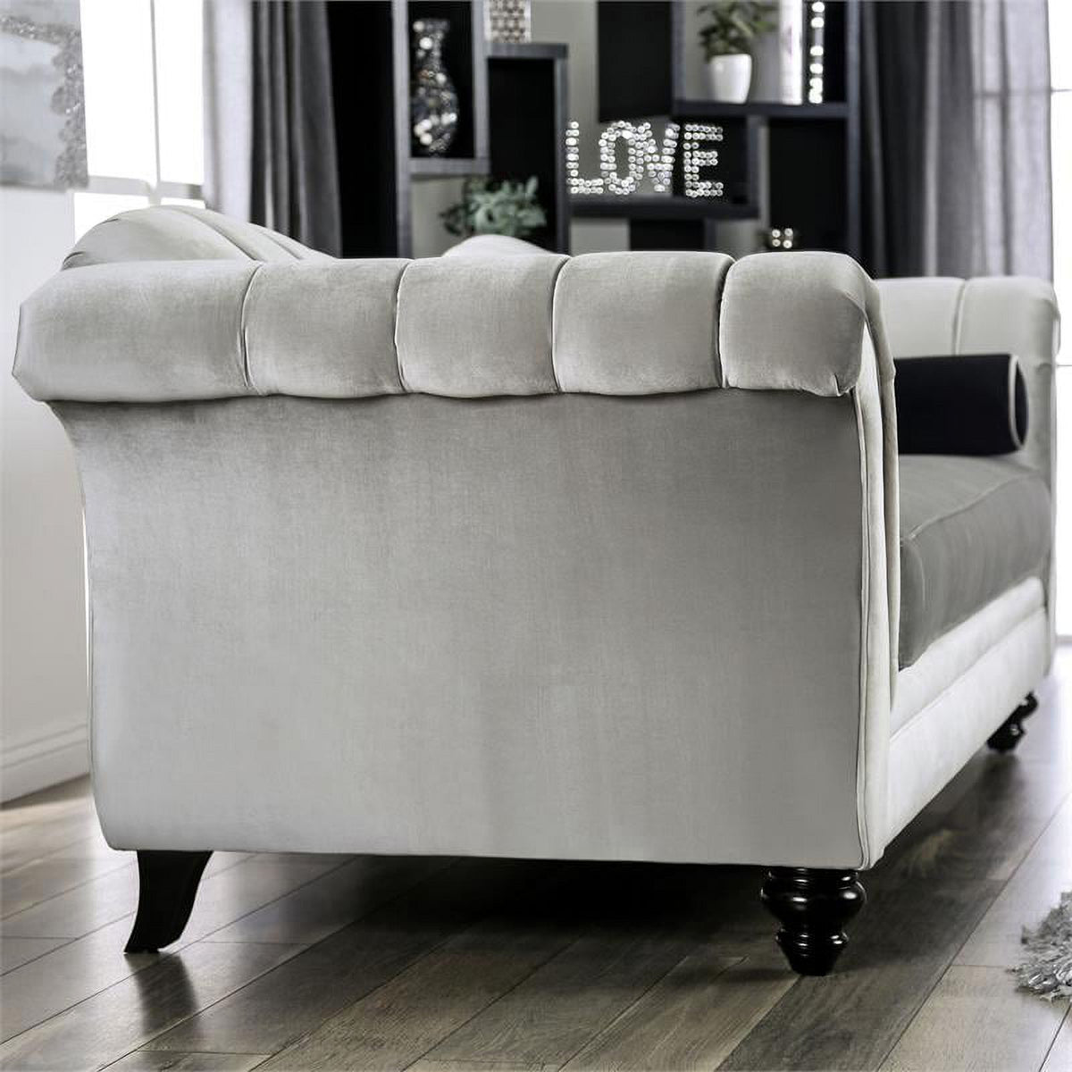 Chenille Upholstered Loveseat in Pewter N16196
