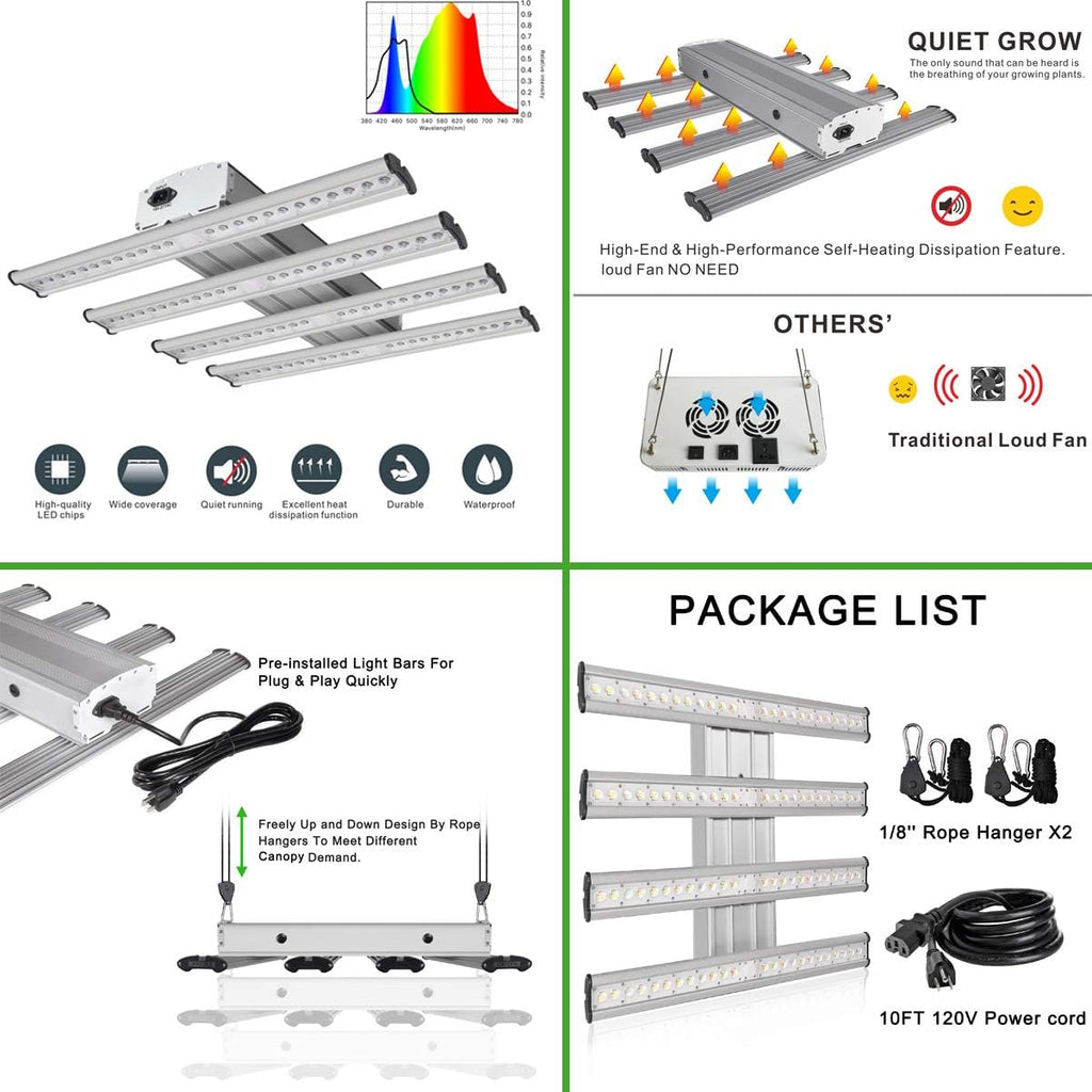 1200W LED Full Spectrum Grow Light Strips, 32''x32''x63'' 600D Mylar Grow Tent, 4'' Inline Fan Carbon Filter Ventilation System Complete Kit B131077