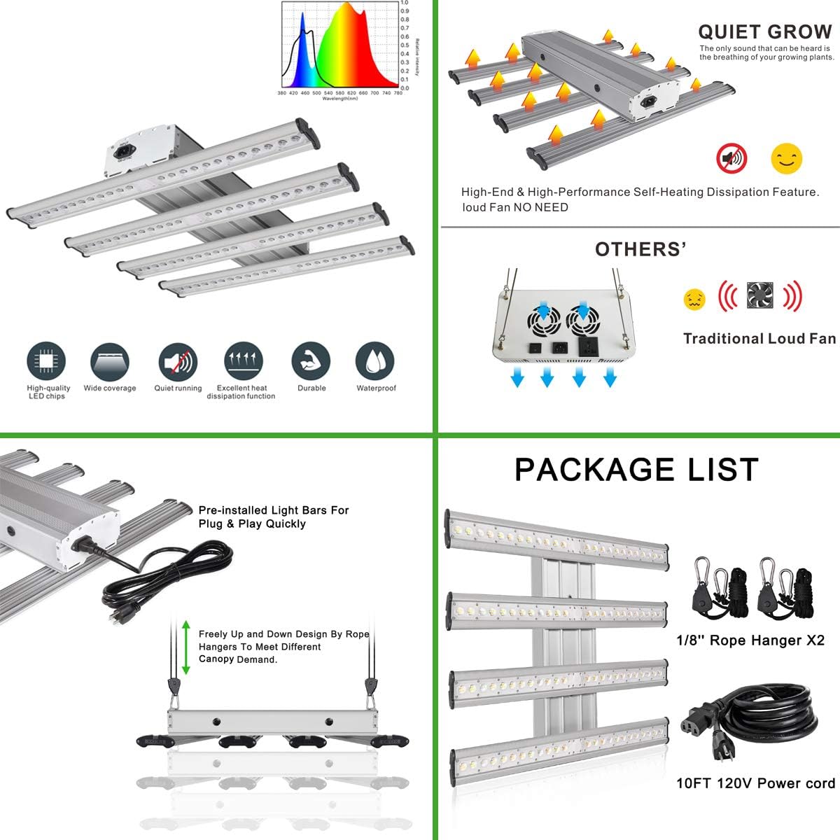 1200W LED Full Spectrum Grow Light Strips, 32''x32''x63'' 600D Mylar Grow Tent, 4'' Inline Fan Carbon Filter Ventilation System Complete Kit B131077