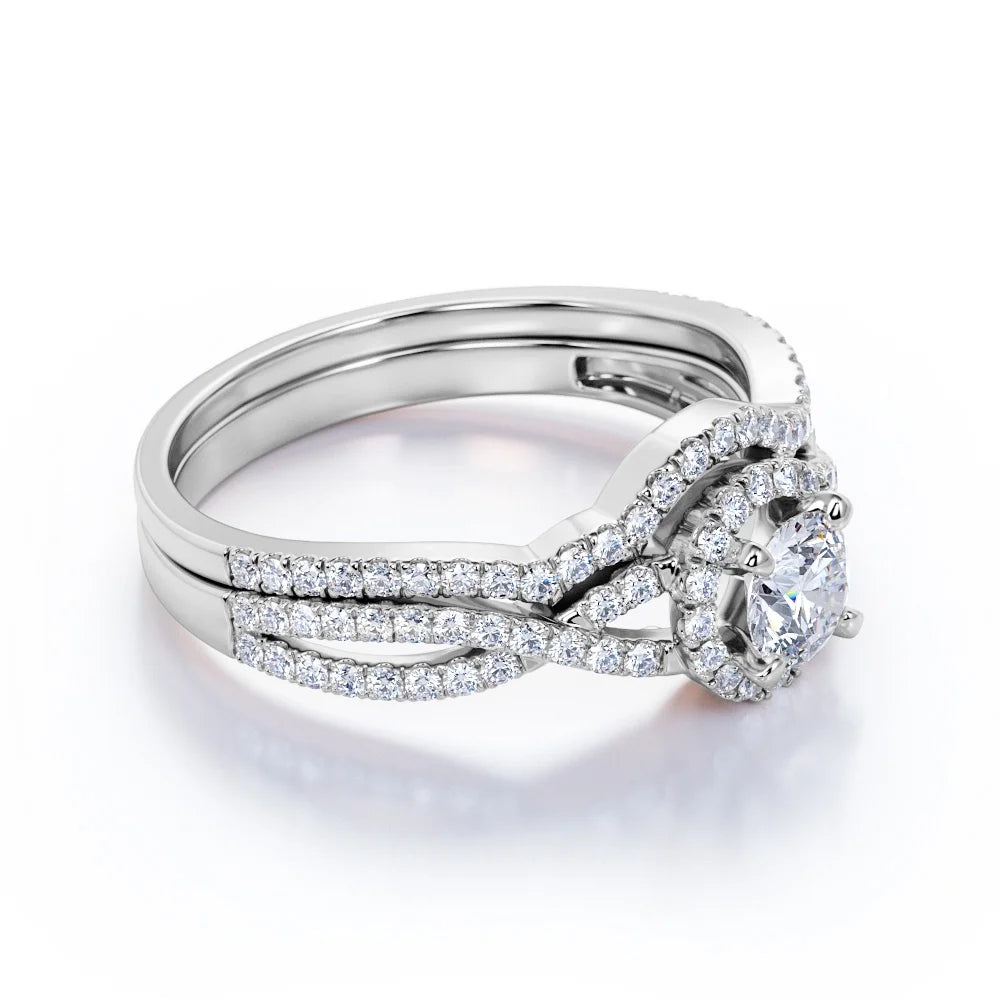 10k White Gold Diamond Halo Wedding Ring Set P16794