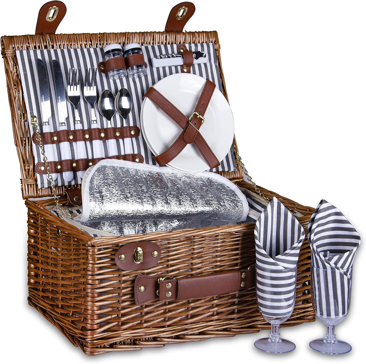 Picnic Basket for 2 Wicker Picnic Set with Insulated Liner, Red Pack of 2 I197
