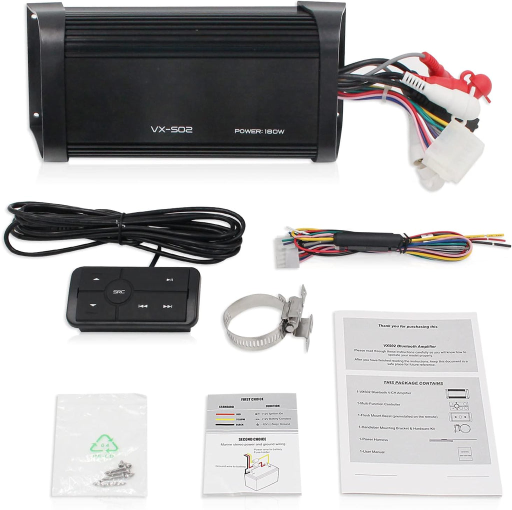 180 Watts 4 Channel Waterproof Marine Bluetooth Amplifier H4997