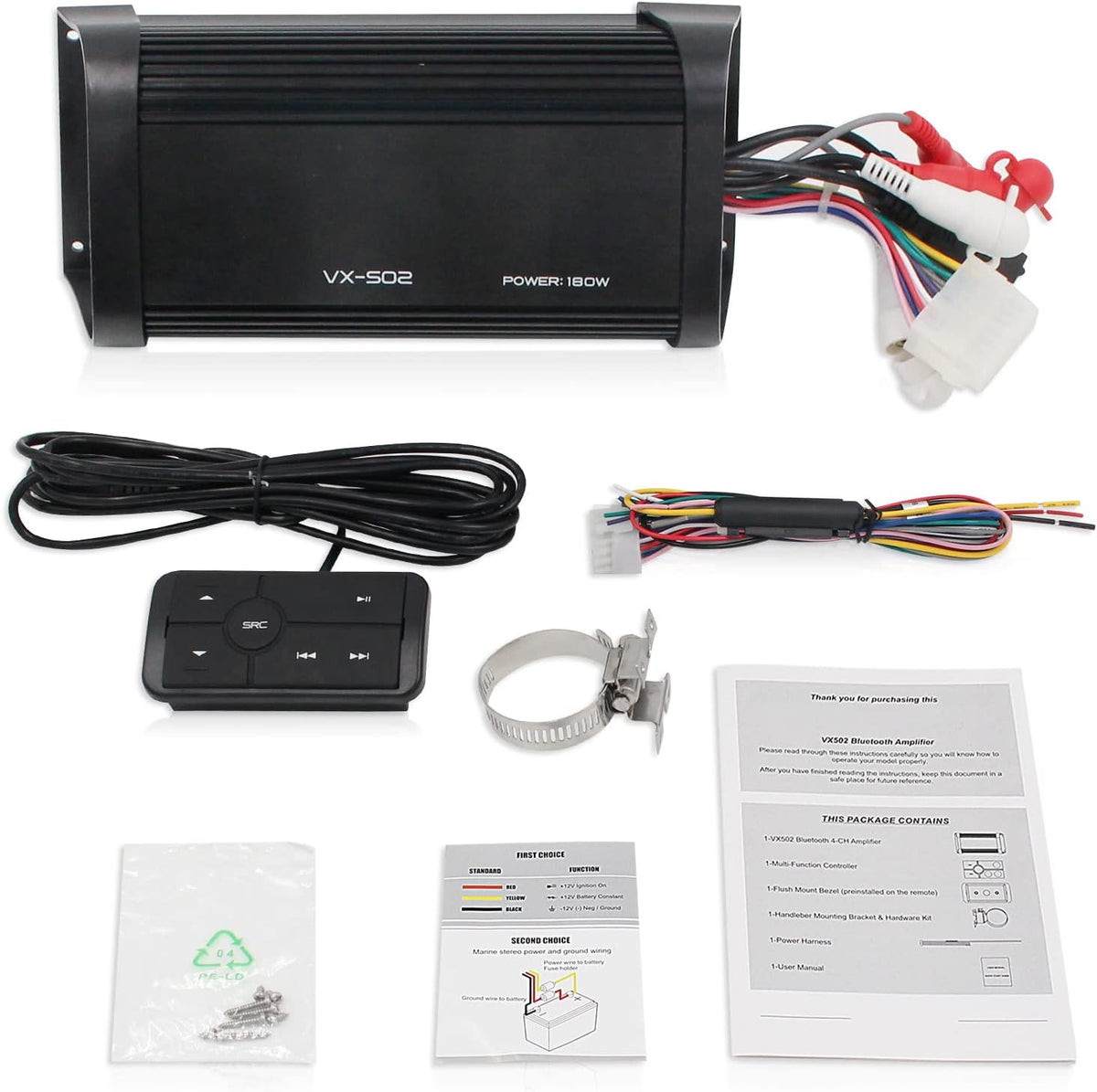 180 Watts 4 Channel Waterproof Marine Bluetooth Amplifier H4997