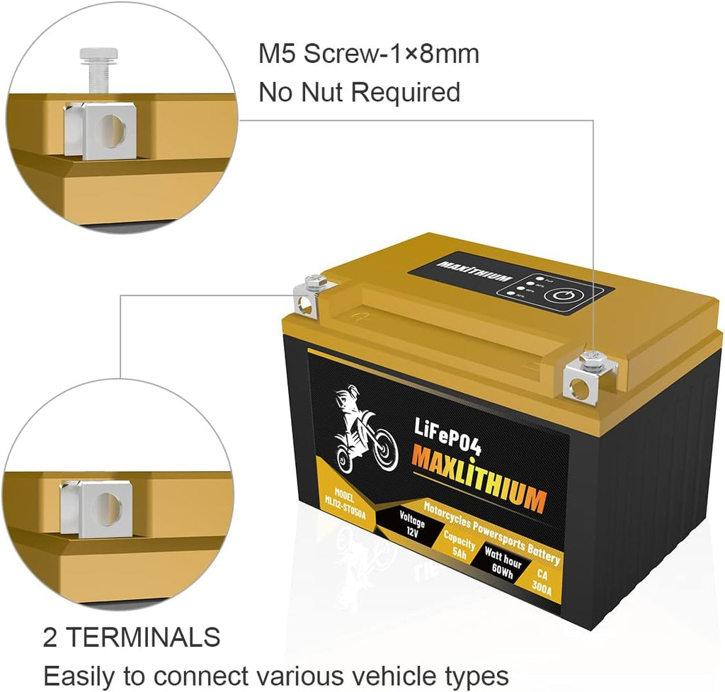 12V 5Ah 300A Lithium Powersports Battery with Battery State-of-charge Indicator R669