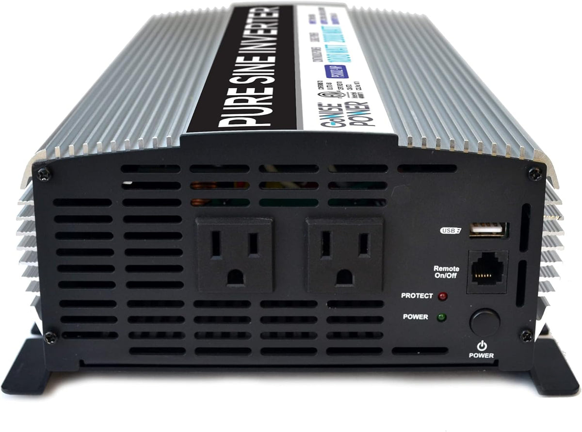 1000W Pure Sine Wave Inverter 12V DC to 120V AC with 2 AC Outlets and Remote Switch V586266