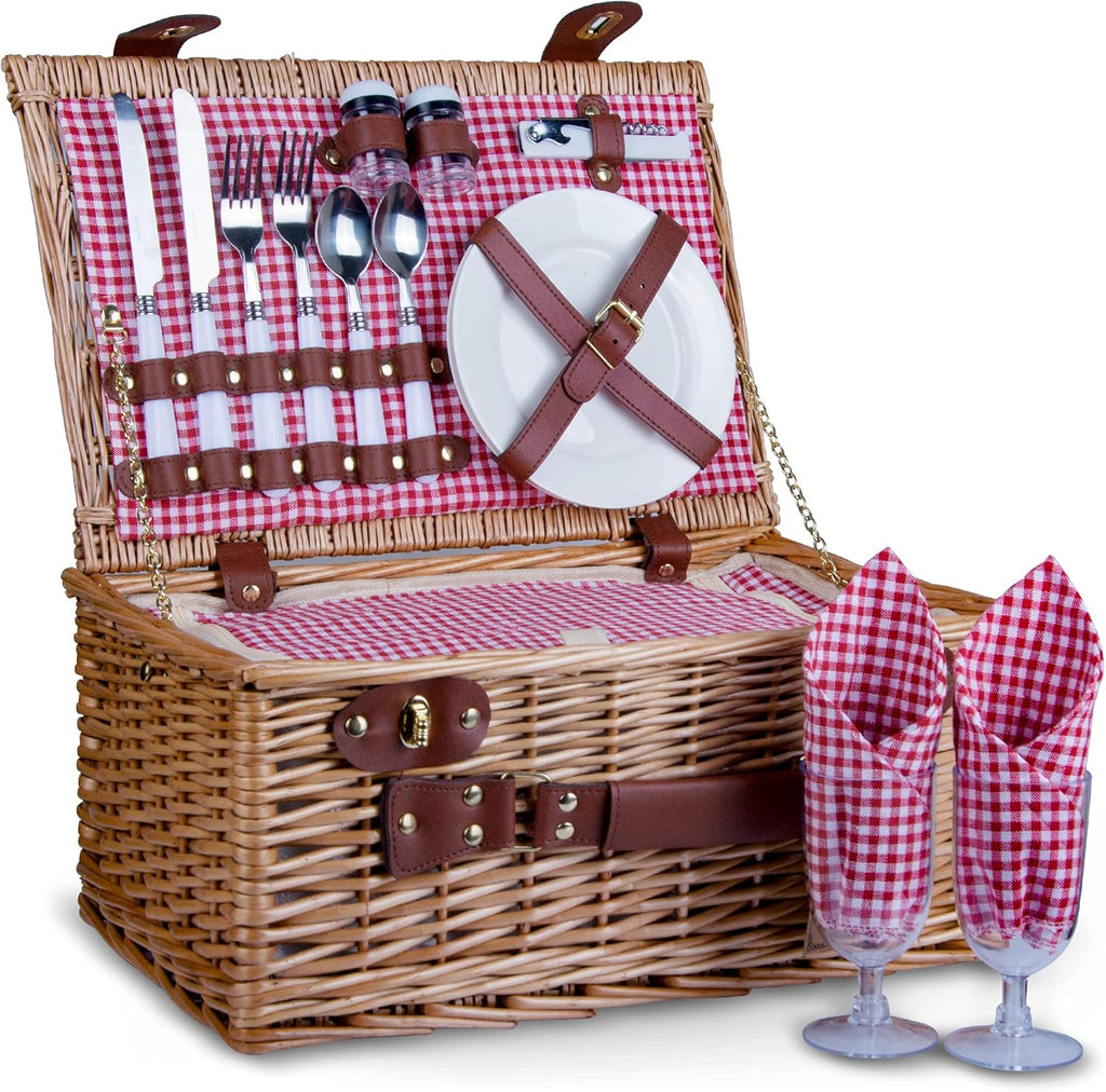 Picnic Basket for 2 Wicker Picnic Set with Insulated Liner, Red Pack of 2 I197